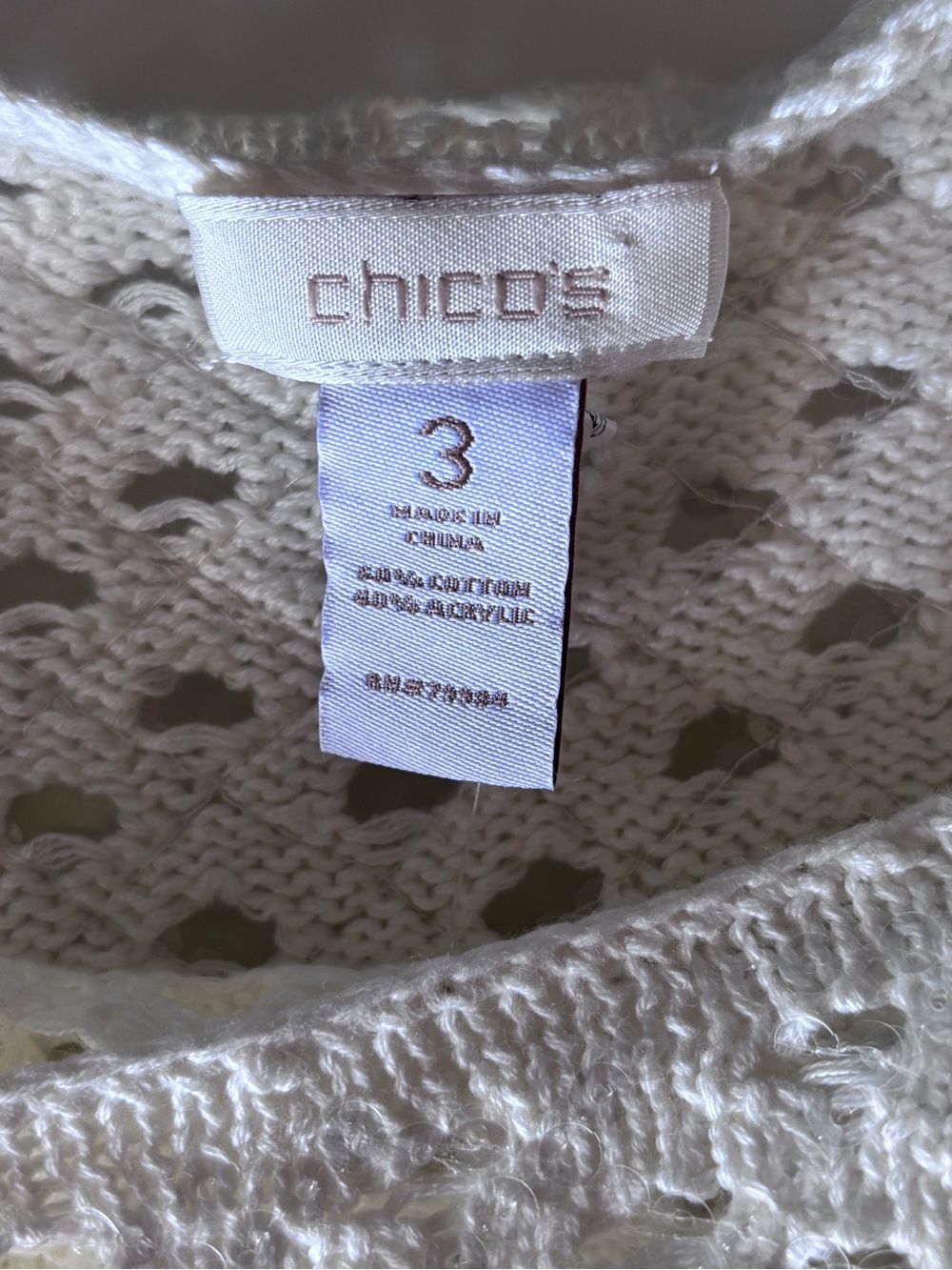 NWT Chico’s Sasha Sequin Pullover Sweater Ecru Open Knit Sparkle Size 3 - Picture 6 of 8